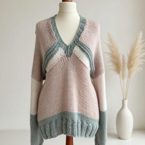 Handgestrickter Pullover V-Ausschnitt Küstenlicht Pastell Größe M – AlteLiebeHamburg