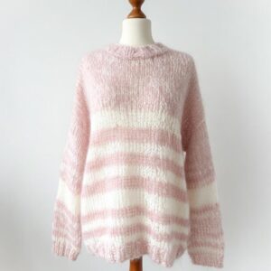 Pullover, handgestrickt, Streifen, Pastell, Rosé, Mohair, Mischwolle, Naturfarben, handmade, AlteLiebeHamburg, Größe M, Größe L