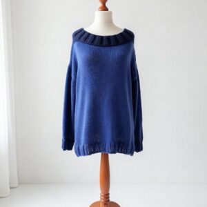Handgestrickter Pullover Abendmeer Blautöne Einzelstück Größe M-L – AlteLiebeHamburg